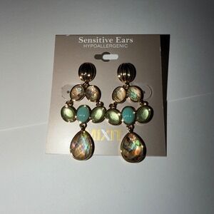 MIXXIT Mixed Stone Dangle Earrings Hypoallergenic Gold Tone Teardrop Gem
